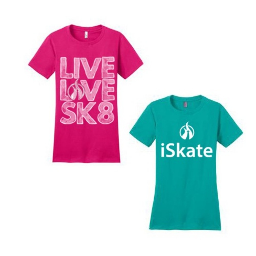 2 NEW Skating Tee T-Shirts Ice/Roller Skating Girl